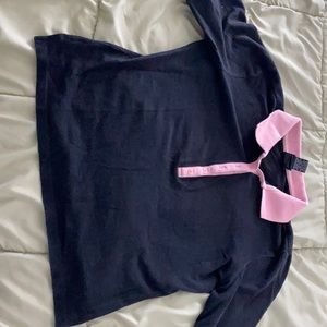 black & pink cropped long sleeve with collar